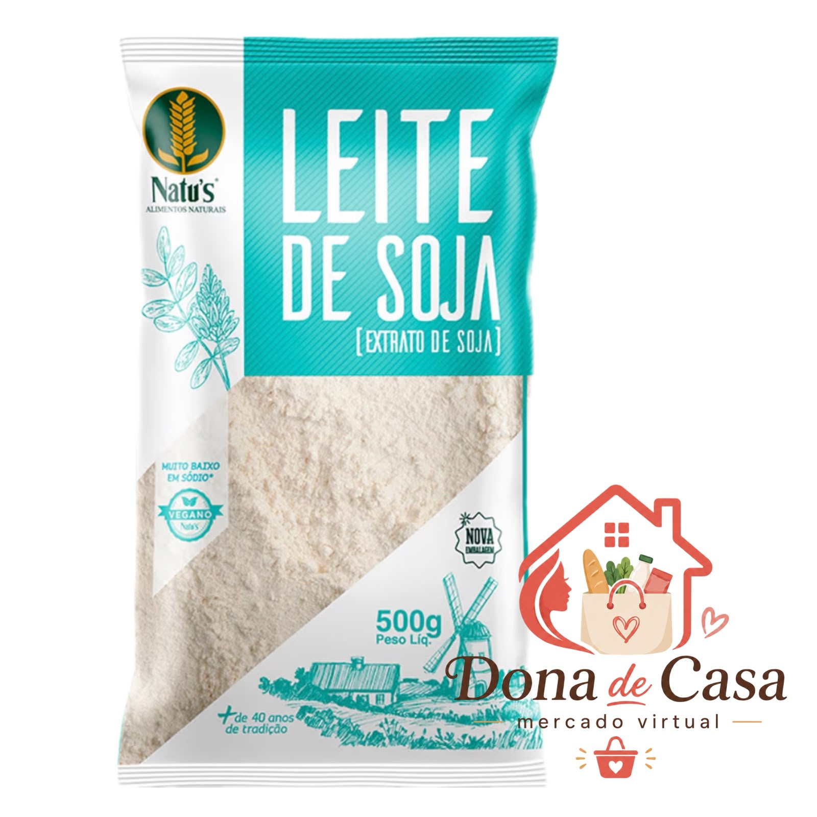 Natu's, Leite de Soja (Extrato de Soja), Vegano, Sabor Original, 500 Gramas